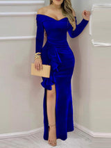 Women's Dresses One-Shoulder Long Sleeve Split Dress - Maxi Dresses - INS | Online Fashion Free Shipping Clothing, Dresses, Tops, Shoes - 23/11/2021 - 30-40 - color-blue