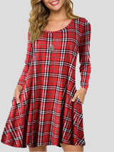 Women's Dresses Plaid Round Neck Pocket Long Sleeve Dress - Mini Dresses - INS | Online Fashion Free Shipping Clothing, Dresses, Tops, Shoes - 11/11/2021 - 20-30 - Casual Dresses