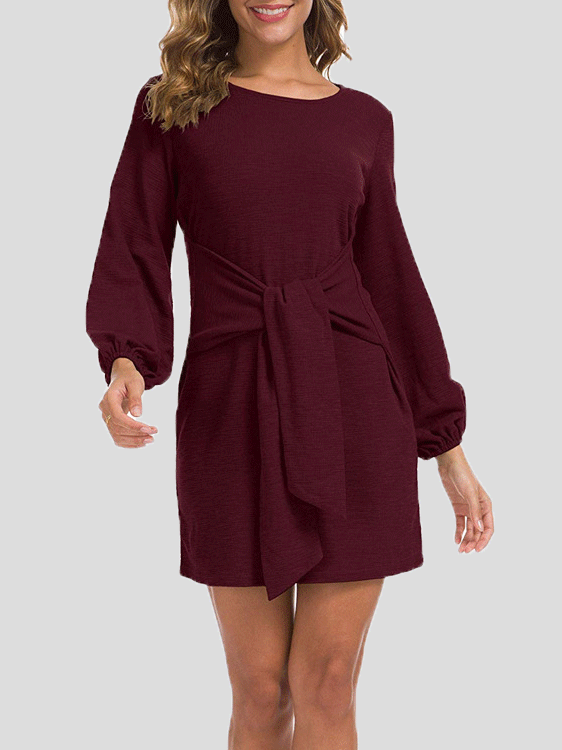 Women's Dresses Plain Belted Long Sleeve Mini Dress - Mini Dresses - Instastyled | Online Fashion Free Shipping Clothing, Dresses, Tops, Shoes - 20-30 - 21/12/2021 - color-army_green