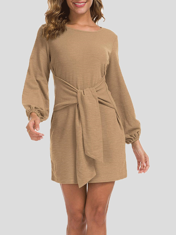 Women's Dresses Plain Belted Long Sleeve Mini Dress - Mini Dresses - Instastyled | Online Fashion Free Shipping Clothing, Dresses, Tops, Shoes - 20-30 - 21/12/2021 - color-army_green