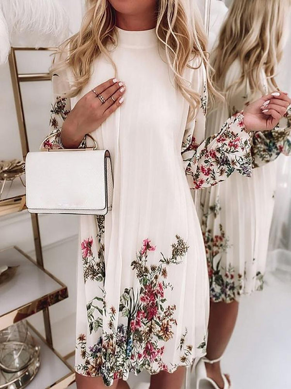 Women's Dresses Pleated Flower Ruffled Long Sleeve Dress - Mini Dresses - INS | Online Fashion Free Shipping Clothing, Dresses, Tops, Shoes - 28/10/2021 - 30-40 - color-multi