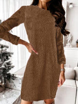 Women's Dresses Plush Knitted Long Sleeve Sweater Dress - Midi Dresses - INS | Online Fashion Free Shipping Clothing, Dresses, Tops, Shoes - 07/09/2021 - 10-20 - Category_Midi Dresses