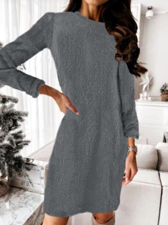 Women's Dresses Plush Knitted Long Sleeve Sweater Dress - Midi Dresses - INS | Online Fashion Free Shipping Clothing, Dresses, Tops, Shoes - 07/09/2021 - 10-20 - Category_Midi Dresses