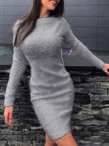 Women's Dresses Plush Long Sleeve Skinny Mini Dress - Mini Dresses - INS | Online Fashion Free Shipping Clothing, Dresses, Tops, Shoes - 20-30 - 26/09/2021 - color-blue