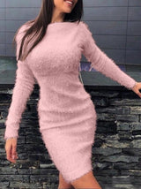 Women's Dresses Plush Long Sleeve Skinny Mini Dress - Mini Dresses - INS | Online Fashion Free Shipping Clothing, Dresses, Tops, Shoes - 20-30 - 26/09/2021 - color-blue