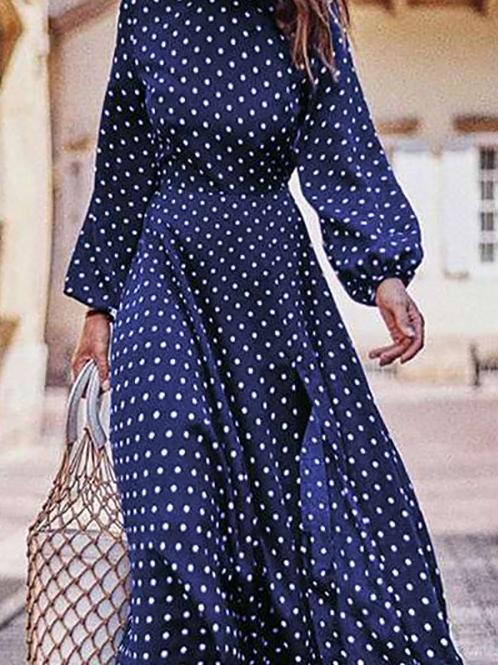 Women's Dresses Polka Dot Slim Long Sleeve Dress - Maxi Dresses - INS | Online Fashion Free Shipping Clothing, Dresses, Tops, Shoes - 22/11/2021 - 30-40 - color-blue