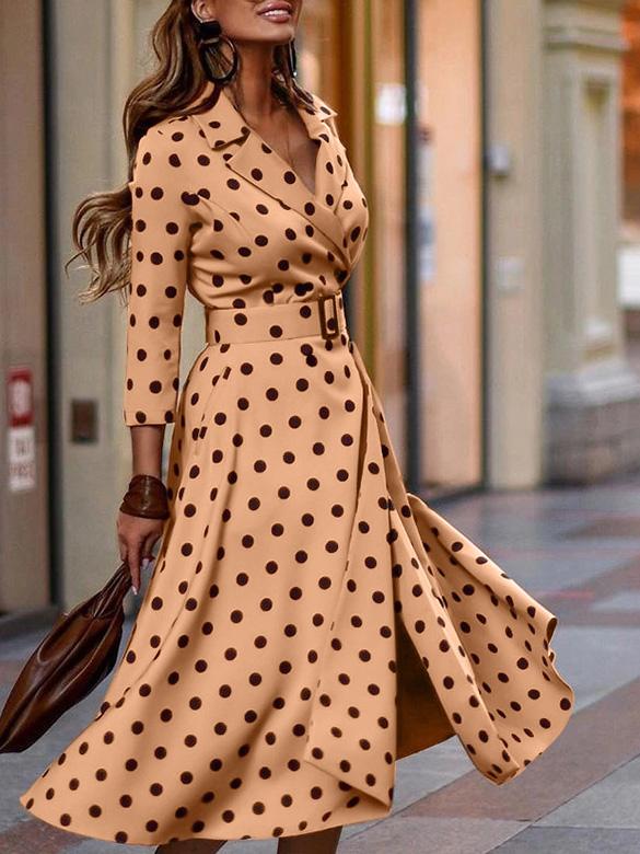 Women's Dresses Polka Dot Temperament Long Sleeve Dress - Midi Dresses - INS | Online Fashion Free Shipping Clothing, Dresses, Tops, Shoes - 15/09/2021 - 40-50 - Category_Midi Dresses