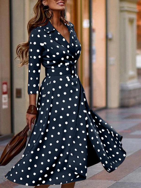 Women's Dresses Polka Dot Temperament Long Sleeve Dress - Midi Dresses - INS | Online Fashion Free Shipping Clothing, Dresses, Tops, Shoes - 15/09/2021 - 40-50 - Category_Midi Dresses