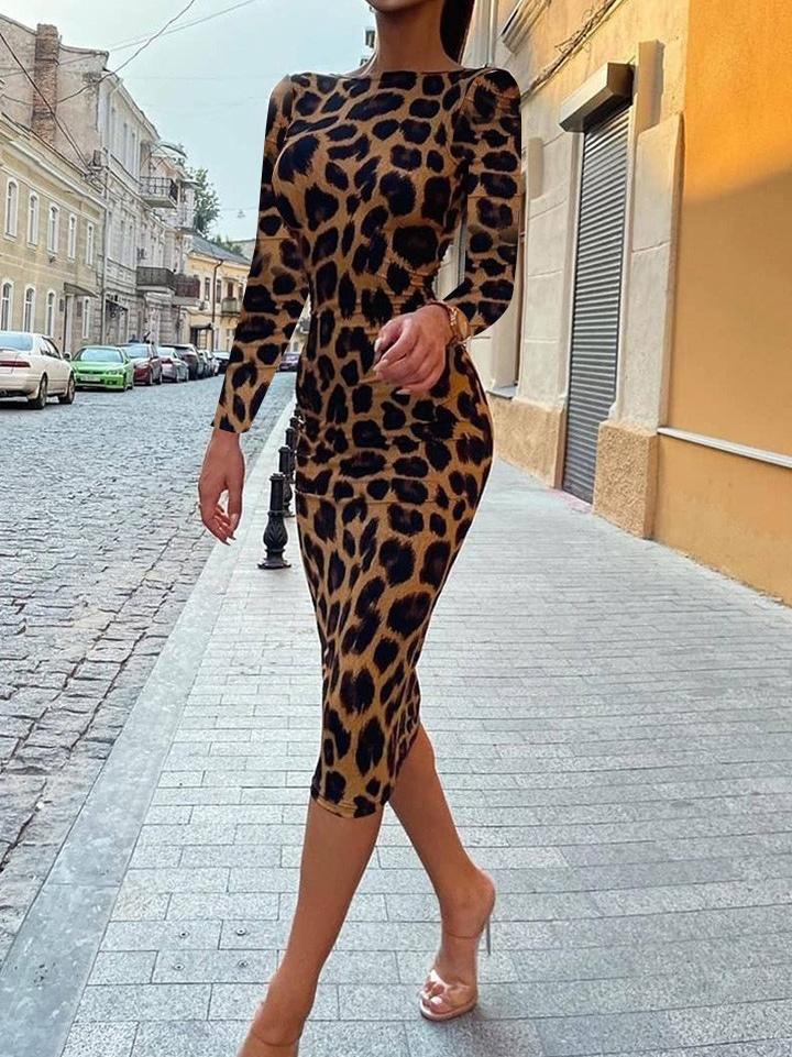 Women's Dresses Printed Halter Long Sleeve Skinny Dress - Midi Dresses - INS | Online Fashion Free Shipping Clothing, Dresses, Tops, Shoes - 10-20 - 19/10/2021 - color-black