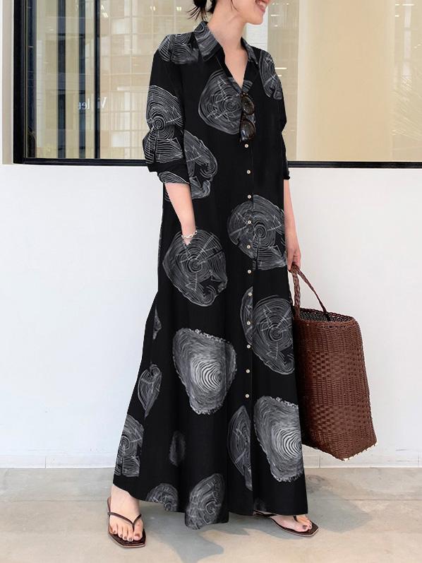 Women's Dresses Printed Lapel Long Sleeve Pocket Shirt Dress - Maxi Dresses - INS | Online Fashion Free Shipping Clothing, Dresses, Tops, Shoes - 27/09/2021 - Color_Black - Color_Red