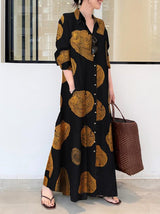 Women's Dresses Printed Lapel Long Sleeve Pocket Shirt Dress - Maxi Dresses - INS | Online Fashion Free Shipping Clothing, Dresses, Tops, Shoes - 27/09/2021 - Color_Black - Color_Red