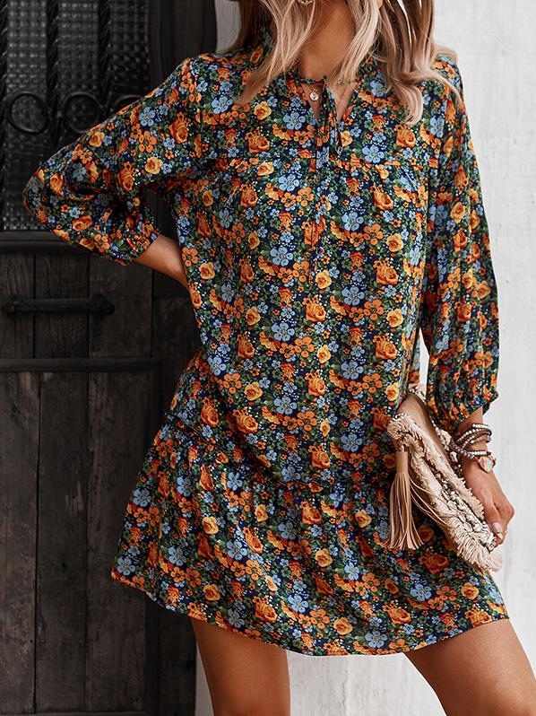 Women's Dresses Printed Long Sleeve Casual Holiday Dress - Mini Dresses - INS | Online Fashion Free Shipping Clothing, Dresses, Tops, Shoes - 10/08/2021 - 30-40 - Category_Mini Dresses