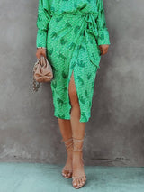 Women's Dresses Printed Long Sleeve Lapel Shirt Dress - Midi Dresses - INS | Online Fashion Free Shipping Clothing, Dresses, Tops, Shoes - 09/10/2021 - Color_Green - Color_Red