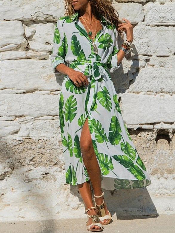 Women's Dresses Printed Single-Breasted Long Sleeve Slim Dress - Midi Dresses - INS | Online Fashion Free Shipping Clothing, Dresses, Tops, Shoes - 03/09/2021 - 20-30 - Category_Midi Dresses