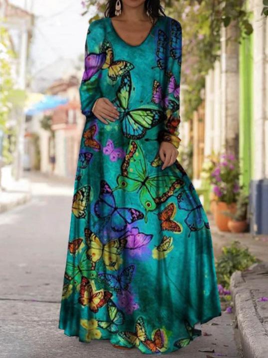 Women's Dresses Printed V-Neck Long Sleeve Casual Dress - Maxi Dresses - INS | Online Fashion Free Shipping Clothing, Dresses, Tops, Shoes - 15/09/2021 - 20-30 - Category_Maxi Dresses