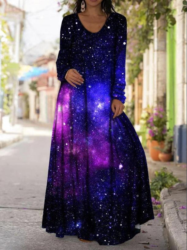 Women's Dresses Printed V-Neck Long Sleeve Casual Dress - Maxi Dresses - INS | Online Fashion Free Shipping Clothing, Dresses, Tops, Shoes - 15/09/2021 - 20-30 - Category_Maxi Dresses