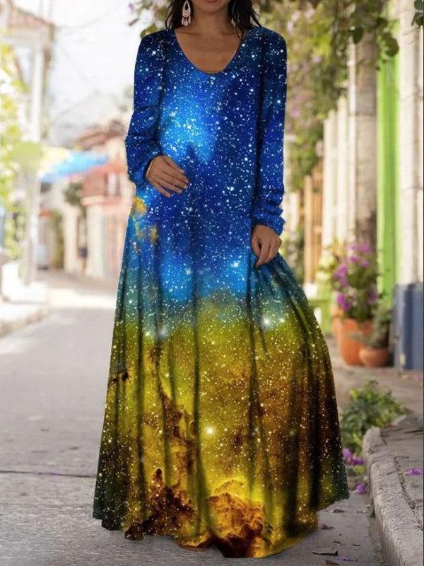 Women's Dresses Printed V-Neck Long Sleeve Casual Dress - Maxi Dresses - INS | Online Fashion Free Shipping Clothing, Dresses, Tops, Shoes - 15/09/2021 - 20-30 - Category_Maxi Dresses