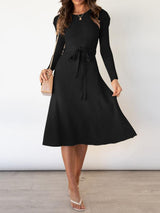 Women's Dresses Puff Long Sleeve Belted Knit Dress - Midi Dresses - INS | Online Fashion Free Shipping Clothing, Dresses, Tops, Shoes - 16/11/2021 - 40-50 - color-apricot