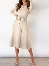 Women's Dresses Puff Long Sleeve Belted Knit Dress - Midi Dresses - INS | Online Fashion Free Shipping Clothing, Dresses, Tops, Shoes - 16/11/2021 - 40-50 - color-apricot