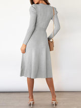 Women's Dresses Puff Long Sleeve Belted Knit Dress - Midi Dresses - INS | Online Fashion Free Shipping Clothing, Dresses, Tops, Shoes - 16/11/2021 - 40-50 - color-apricot