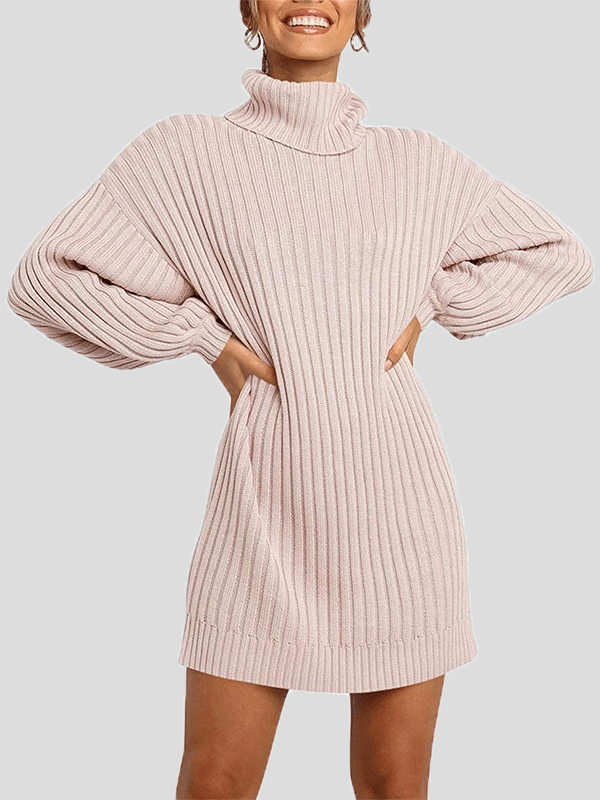 Women's Dresses Pure High Collar Long Sleeve Knit Dress - Mini Dresses - Instastyled | Online Fashion Free Shipping Clothing, Dresses, Tops, Shoes - 20/12/2021 - 40-50 - color-beige