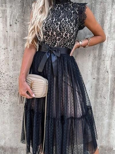 Women's Dresses Pure Lace Mesh Simple Belt Slit Dress - Maxi Dresses - Instastyled | Online Fashion Free Shipping Clothing, Dresses, Tops, Shoes - 28/12/2021 - color-black - color-pink