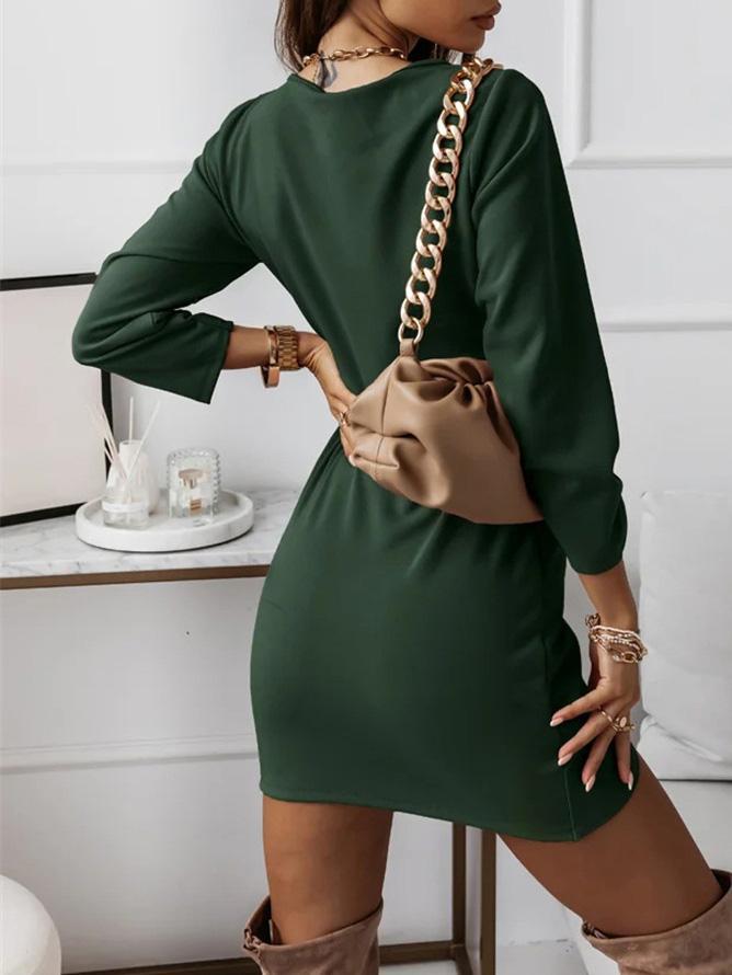 Women's Dresses Pure V-Neck Long Sleeve Simple Dress - Mini Dresses - INS | Online Fashion Free Shipping Clothing, Dresses, Tops, Shoes - 20-30 - 24/08/2021 - Category_Mini Dresses