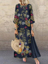 Women's Dresses Retro Floral Round Neck Stitching Long Sleeve Dress - Maxi Dresses - INS | Online Fashion Free Shipping Clothing, Dresses, Tops, Shoes - 14/09/2021 - 20-30 - Category_Maxi Dresses
