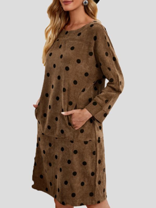 Women's Dresses Round Neck Polka Dot Print Pocket Long Sleeve Dress - Midi Dresses - INS | Online Fashion Free Shipping Clothing, Dresses, Tops, Shoes - 22/11/2021 - 30-40 - color-blue