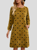 Women's Dresses Round Neck Polka Dot Print Pocket Long Sleeve Dress - Midi Dresses - INS | Online Fashion Free Shipping Clothing, Dresses, Tops, Shoes - 22/11/2021 - 30-40 - color-blue