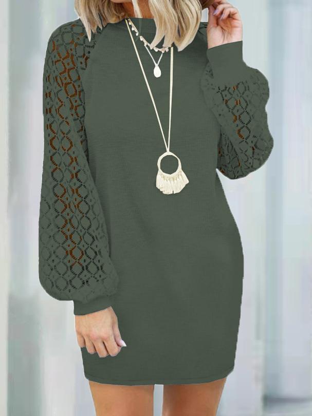 Women's Dresses Round Neck Stitching Lace Long Sleeve Dress - Mini Dresses - INS | Online Fashion Free Shipping Clothing, Dresses, Tops, Shoes - 20-30 - 22/11/2021 - color-black