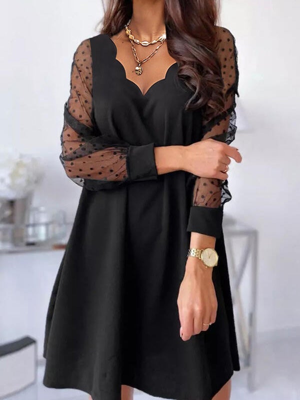 Women's Dresses Ruffle Collar Lace Long Sleeve Dress - Mini Dresses - Instastyled | Online Fashion Free Shipping Clothing, Dresses, Tops, Shoes - 20-30 - 24/12/2021 - Casual Dresses