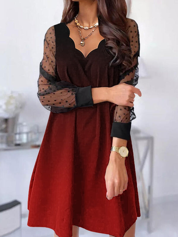 Women's Dresses Ruffle Collar Lace Long Sleeve Dress - Mini Dresses - Instastyled | Online Fashion Free Shipping Clothing, Dresses, Tops, Shoes - 20-30 - 24/12/2021 - Casual Dresses