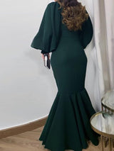 Women's Dresses Shawl V-Neck Lantern Long Sleeve Fishtail Dress - Maxi Dresses - INS | Online Fashion Free Shipping Clothing, Dresses, Tops, Shoes - 22/11/2021 - 40-50 - color-black