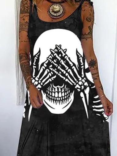 Women's Dresses Skull Print Loose Belted Maxi Dress - Maxi Dresses - INS | Online Fashion Free Shipping Clothing, Dresses, Tops, Shoes - 20-30 - 20/08/2021 - Category_Maxi Dresses