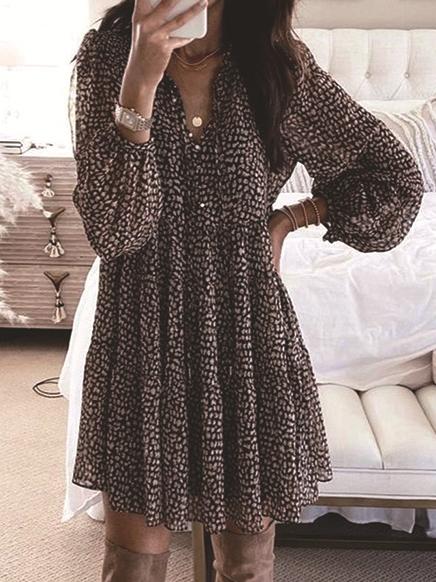 Women's Dresses Snakeskin Print V-Neck Long Sleeve Dress - Mini Dresses - INS | Online Fashion Free Shipping Clothing, Dresses, Tops, Shoes - 15/11/2021 - Color_Black - DRE2111152892