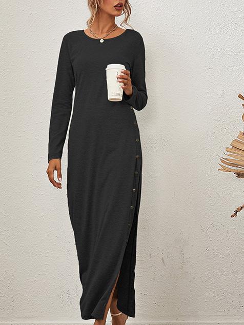 Women's Dresses Solid Long Sleeve Split Button Casual Dress - Maxi Dresses - INS | Online Fashion Free Shipping Clothing, Dresses, Tops, Shoes - 08/09/2021 - 30-40 - Category_Maxi Dresses