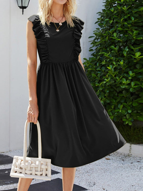 Women's Dresses Solid Retro Ruffled Sleeveless Dress - Midi Dresses - Instastyled | Online Fashion Free Shipping Clothing, Dresses, Tops, Shoes - 20-30 - 30/12/2021 - color-black