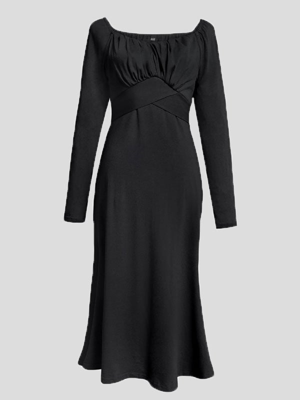 Women's Dresses Solid Square Neck Long Sleeve Dress - Midi Dresses - Instastyled | Online Fashion Free Shipping Clothing, Dresses, Tops, Shoes - 22/12/2021 - 40-50 - color-black