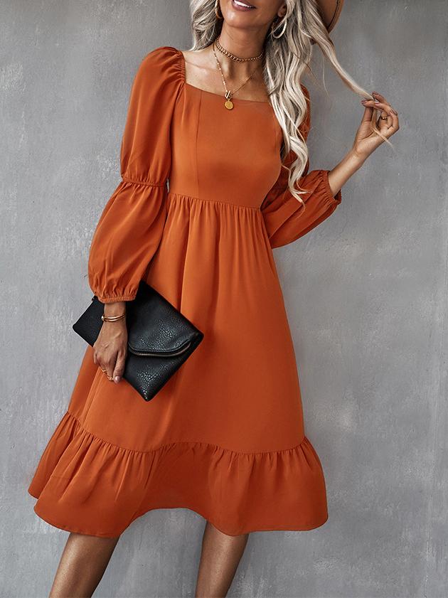 Women's Dresses Solid Square Neck Long Sleeve Midi Dress - Midi Dresses - INS | Online Fashion Free Shipping Clothing, Dresses, Tops, Shoes - 30-40 - color-black - color-blue