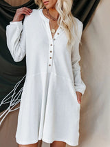 Women's Dresses Solid V-Neck Long Sleeve Button Casual Dress - Mini Dresses - INS | Online Fashion Free Shipping Clothing, Dresses, Tops, Shoes - 20-30 - 26/08/2021 - Category_Mini Dresses