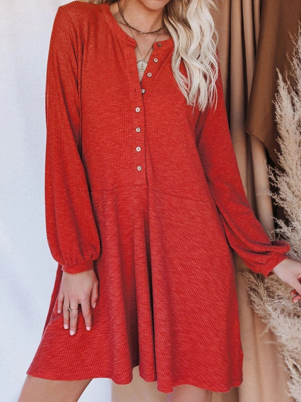 Women's Dresses Solid V-Neck Long Sleeve Button Casual Dress - Mini Dresses - INS | Online Fashion Free Shipping Clothing, Dresses, Tops, Shoes - 20-30 - 26/08/2021 - Category_Mini Dresses