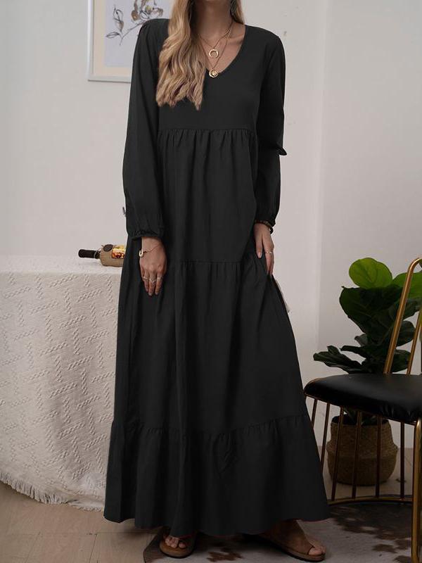 Women's Dresses Solid V-Neck Long Sleeve Maxi Dress - Maxi Dresses - INS | Online Fashion Free Shipping Clothing, Dresses, Tops, Shoes - 17/11/2021 - 30-40 - color-black