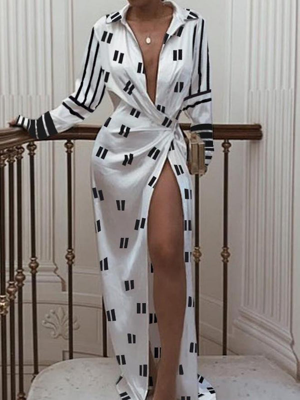 Women's Dresses Split Long Sleeve Print Maxi Dress - Maxi Dresses - INS | Online Fashion Free Shipping Clothing, Dresses, Tops, Shoes - 09/08/2021 - 20-30 - Category_Maxi Dresses