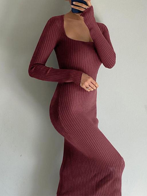 Women's Dresses Square Neck Long Sleeve Bodycon Dress - Maxi Dresses - INS | Online Fashion Free Shipping Clothing, Dresses, Tops, Shoes - 30/09/2021 - Bodycon Dresses - Color_Black