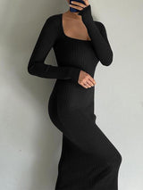 Women's Dresses Square Neck Long Sleeve Bodycon Dress - Maxi Dresses - INS | Online Fashion Free Shipping Clothing, Dresses, Tops, Shoes - 30/09/2021 - Bodycon Dresses - Color_Black