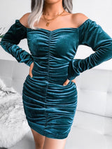 Women's Dresses Square Neck Velvet Long Sleeve Bodycon Dress - Mini Dresses - INS | Online Fashion Free Shipping Clothing, Dresses, Tops, Shoes - 20-30 - 22/09/2021 - Bodycon Dresses