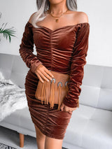 Women's Dresses Square Neck Velvet Long Sleeve Bodycon Dress - Mini Dresses - INS | Online Fashion Free Shipping Clothing, Dresses, Tops, Shoes - 20-30 - 22/09/2021 - Bodycon Dresses