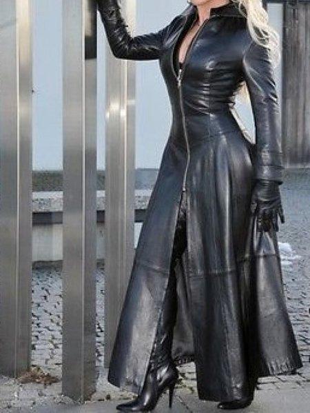 Women's Dresses Stand Collar Zipper Long Sleeve Leather Dress - Maxi Dresses - INS | Online Fashion Free Shipping Clothing, Dresses, Tops, Shoes - 20/10/2021 - color-black - color-blue