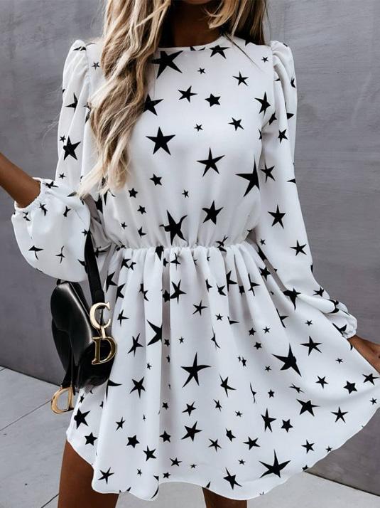 Women's Dresses Star Print Long Sleeve Mini Dress - Mini Dresses - INS | Online Fashion Free Shipping Clothing, Dresses, Tops, Shoes - 22/09/2021 - 30-40 - color-black
